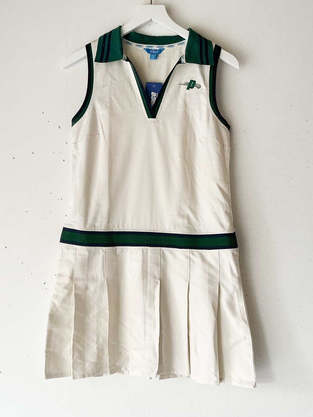 Prince Pickleball Pleated Tennis Dress Cream Green Navy Preppy Size S NWT